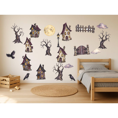 Haunted Village Wall Decals, Set of 20 Peel and Stick Nursery Wall Stickers, Satin Finish Removable Kids Room Wall Art, 20"W x 20"H (50 x 50 cm)