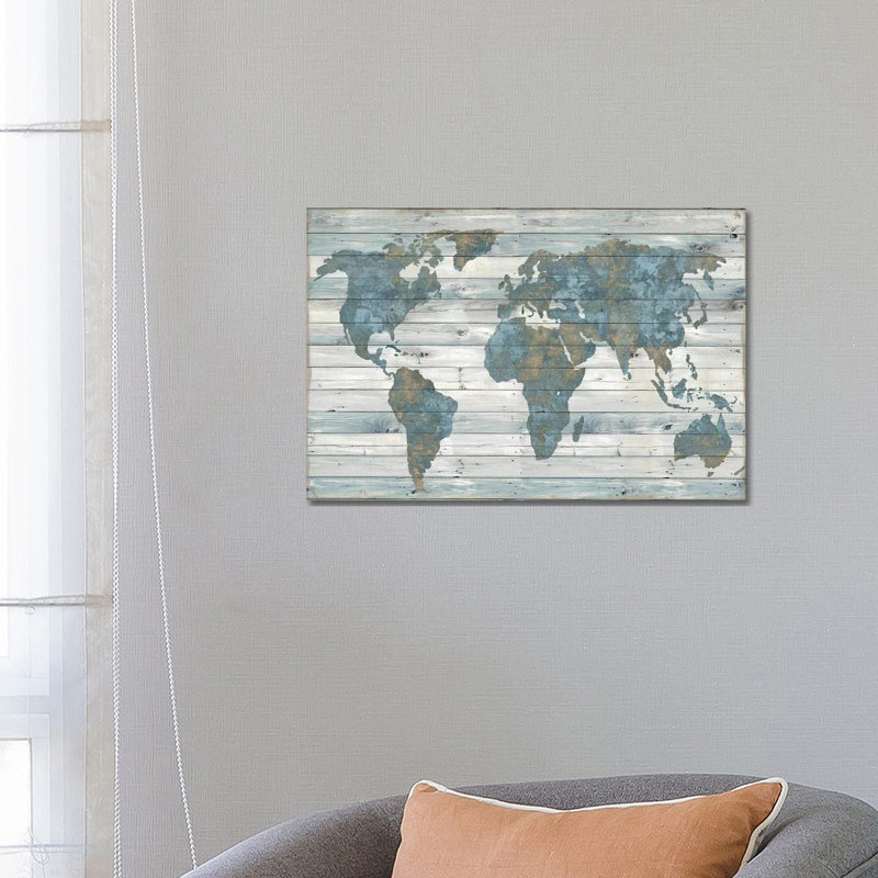 World Map On Wood by Janie Macdowell - Wrapped Canvas Print, 66.04 cm H x 45.72 cm W x 1.91 cm D, No Frame