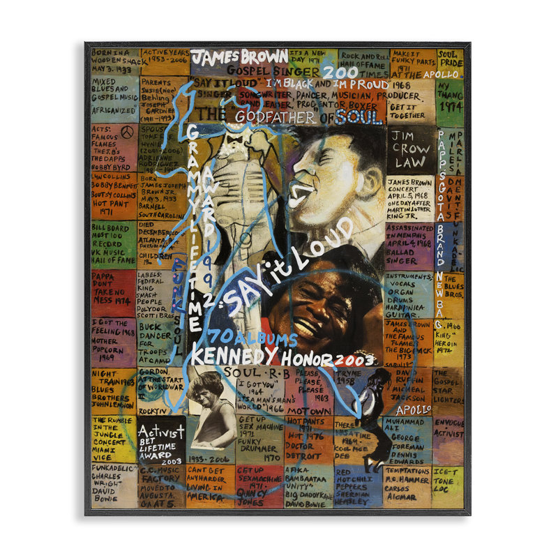 «James Brown Collage», estampe numérique par Sabin, Giclée encadrée noir minuit, H 14 po x l 11 po