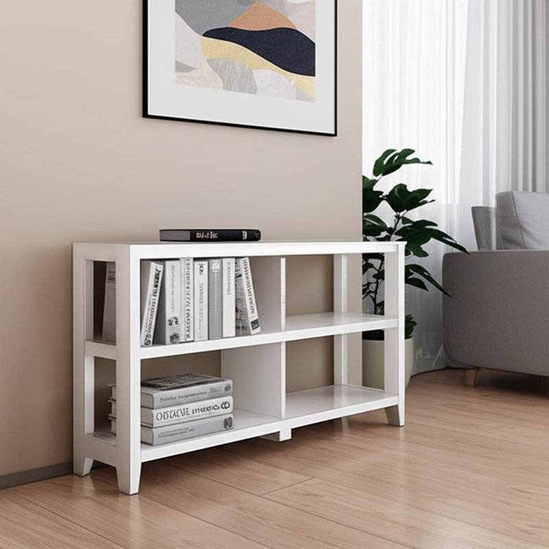 30" White Wood Two Shelf Bookcase, White