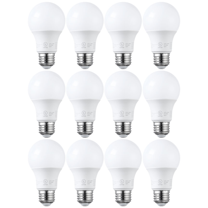 A19 LED Light Bulbs, UL Listed, Dimmable, 5000K Daylight, E26 Base, Flicker Free