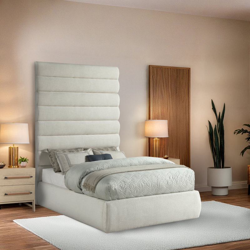 Lit en tissu Adam, Double, Tissu texturé en lin crème