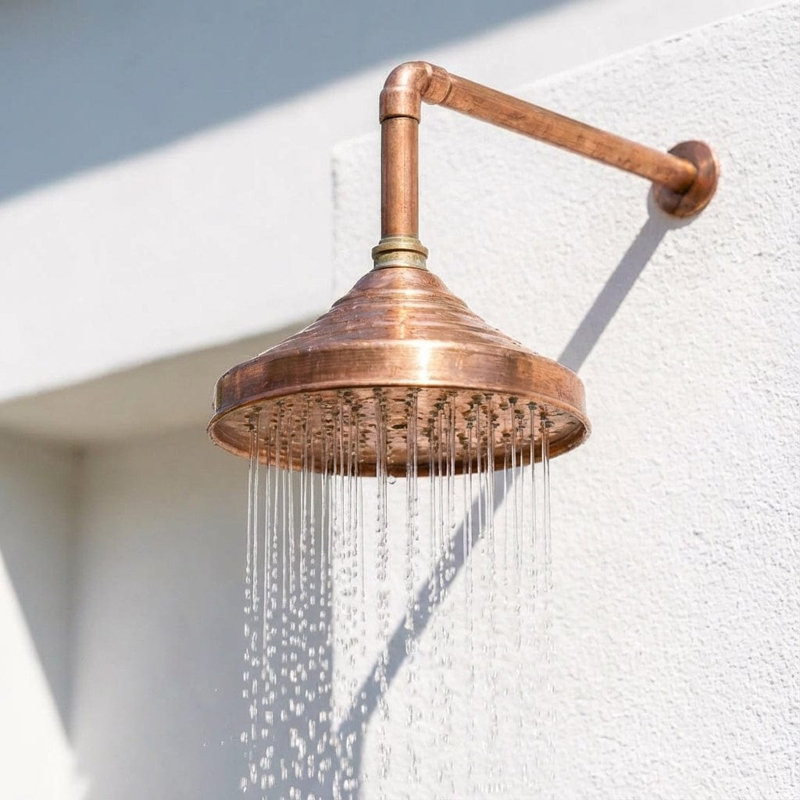 Pomme de douche ronde en cuivre non laqué, 10 pouces, Inclus, Style en forme de dôme