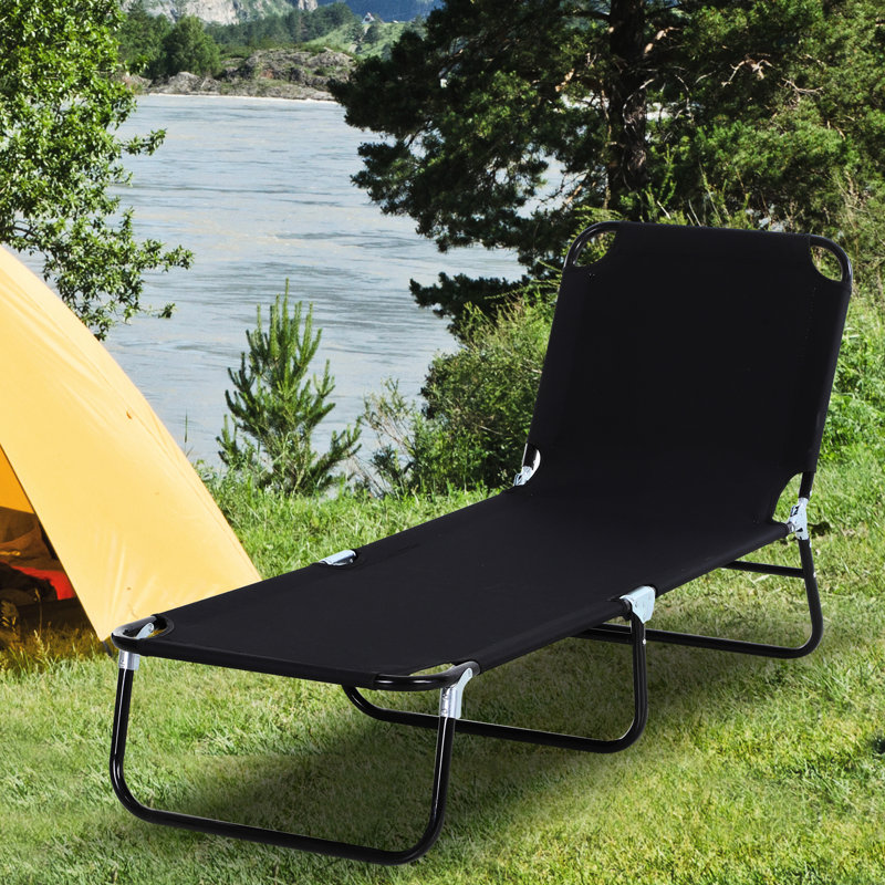 Chaise de piscine pliante - Chaise de patio noire réglable et légère avec structure en acier