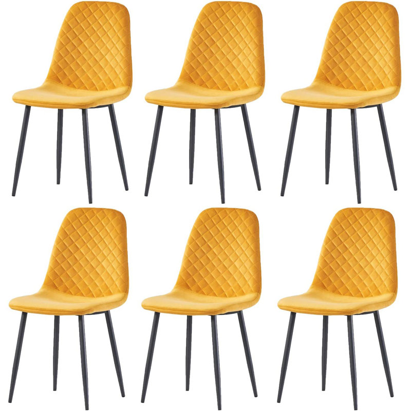 Wellersburg Modern Velvet Upholstered Armless Dining Chair, Black, Yellow Velvet