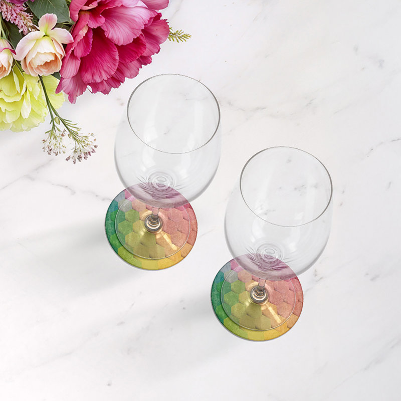 Sous-verres ronds Hex, Rose, jaune, vert