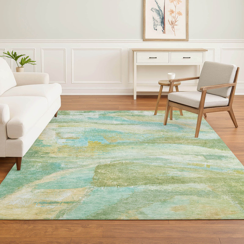Premium Machine Washable Mayfield AMF2039 Abstract Rug, 3' x 5', Green