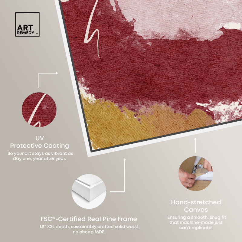 Burgundy and Cork Abstract Canvas Print with White Frame