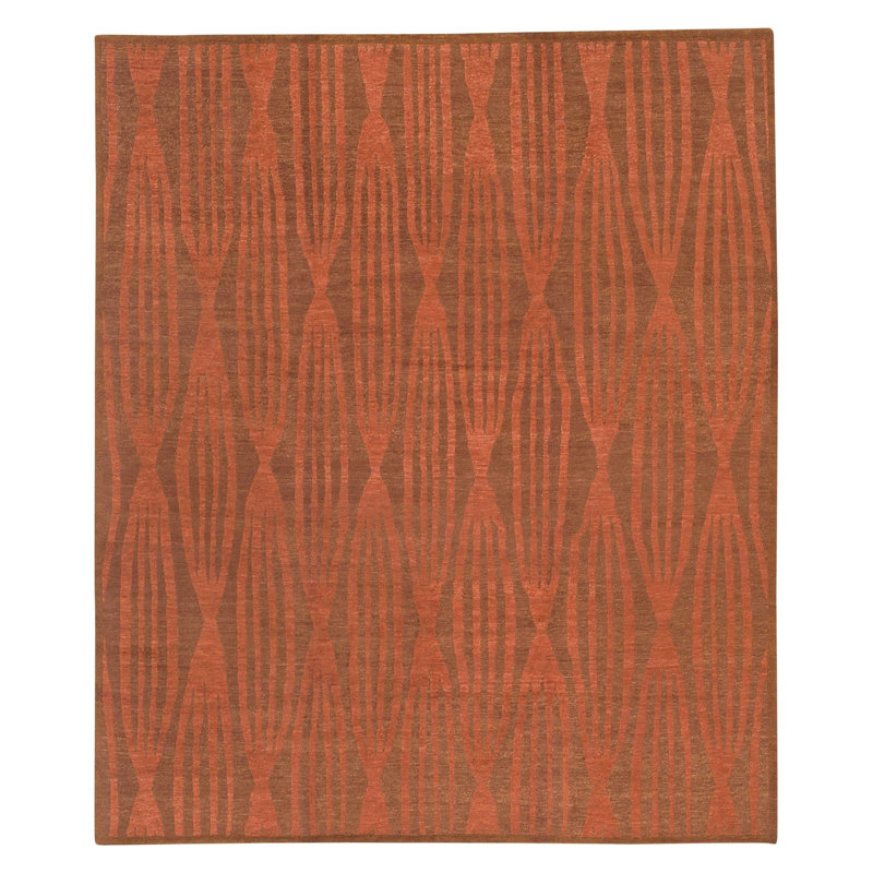 Wool Geometric Area Rug in Orange, Rectangle 12' x 16'