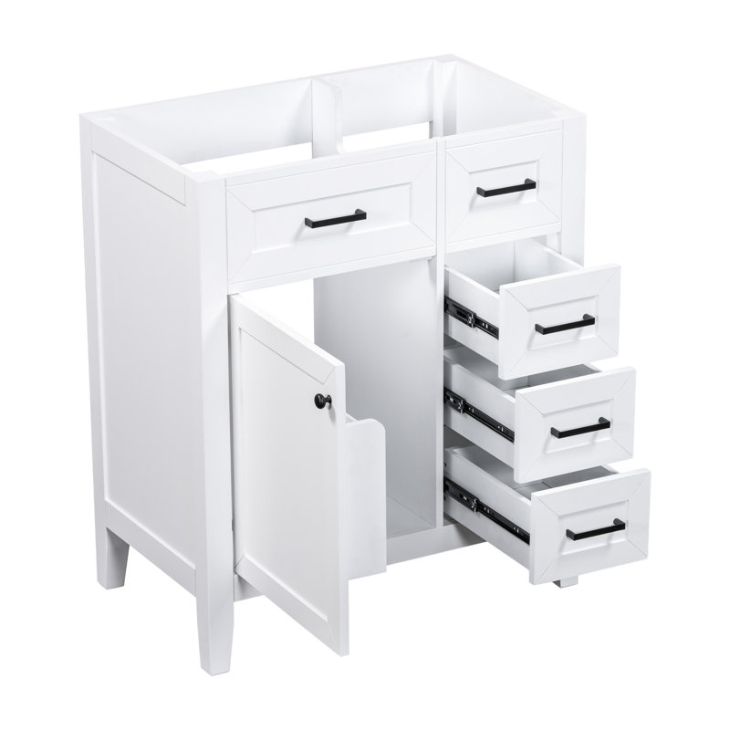 Meuble-lavabo de 30 po - Armoire blanche avec tiroir en bois massif et design autoportant contemporain