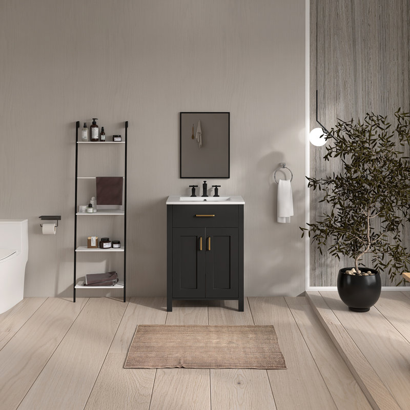 Meuble-lavabo simple 24,2 po avec comptoir en céramique, Noir