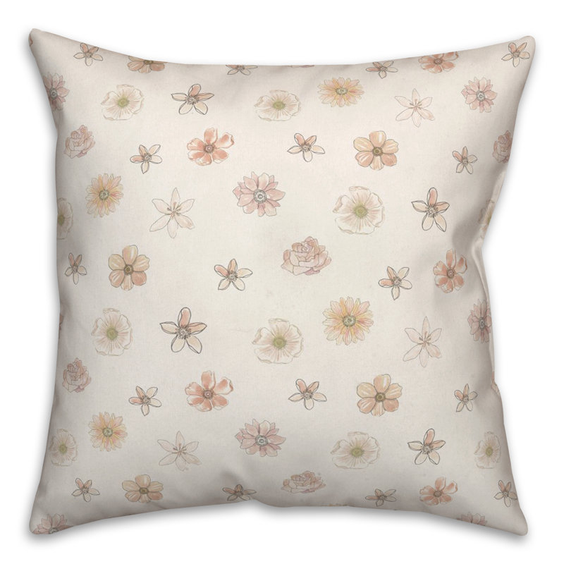 Floral Reversible Throw Pillow, Cream