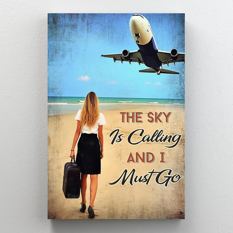 «Flight Attendant The Sky Is Calling On», impression sur toile, H 36 po x l 24 po x P 1,25 po