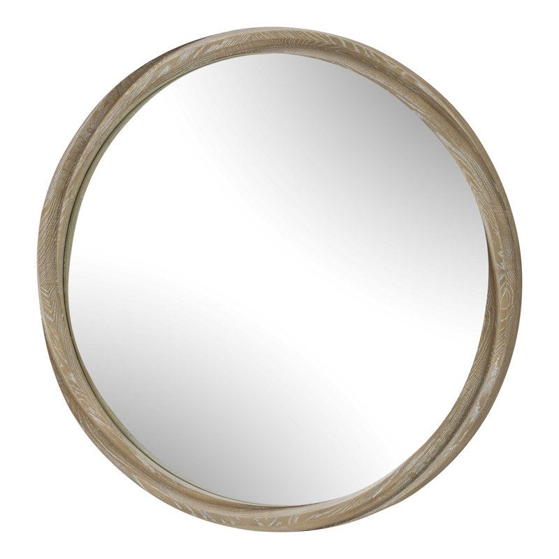  Landry Round Light Wood Mirror