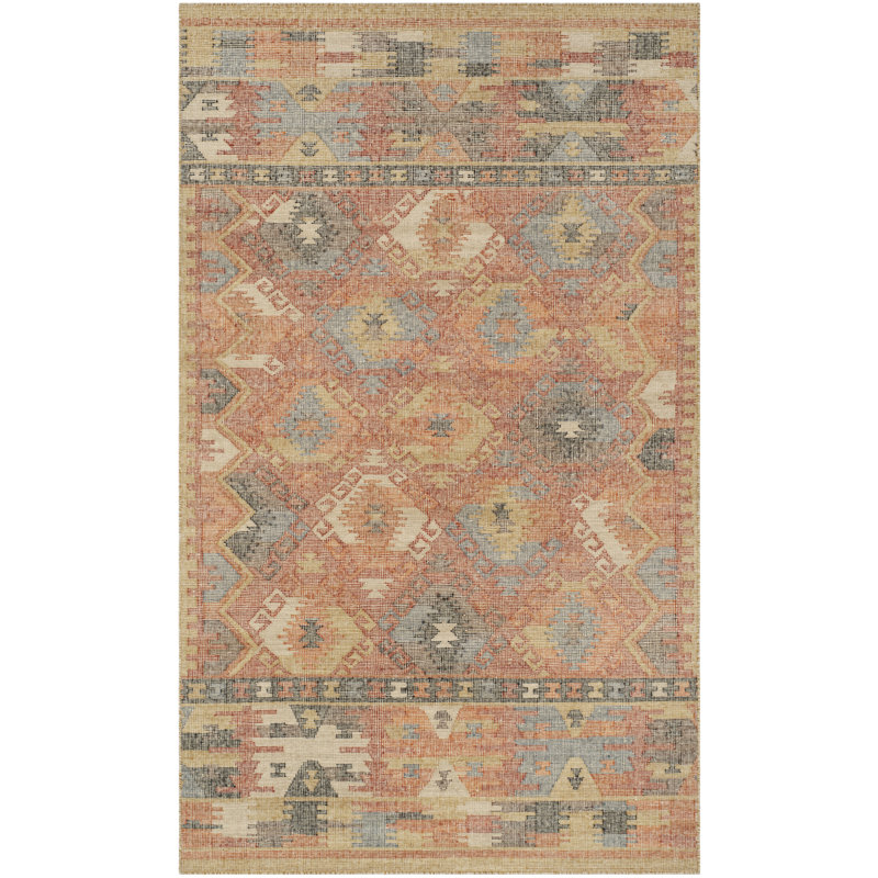 Tapis tissé à la main en laine / coton Elan tissé à la main en rouge clair / beige, Rectangulaire 8 pi x 10 pi