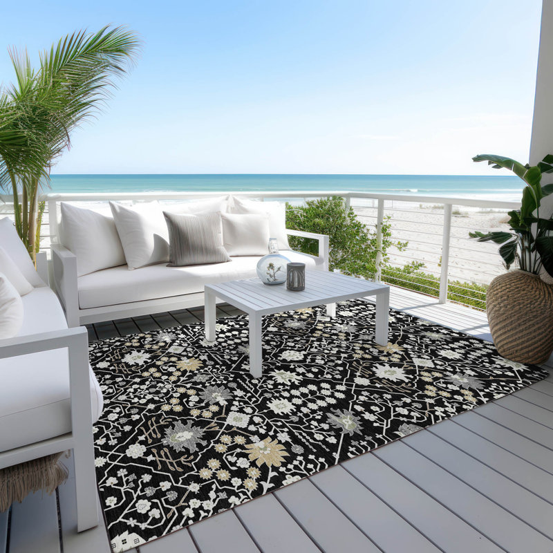 Black Synthetic Flat Woven Rectangular Washable Area Rug 5' x 7'