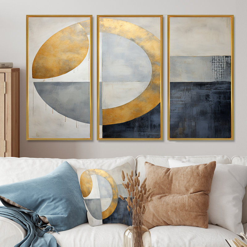 La naissance du soleil doré - ensemble de décorations murales minimalisme, Cadre flottant doré, H 40 po x l 60 po x P 1 po