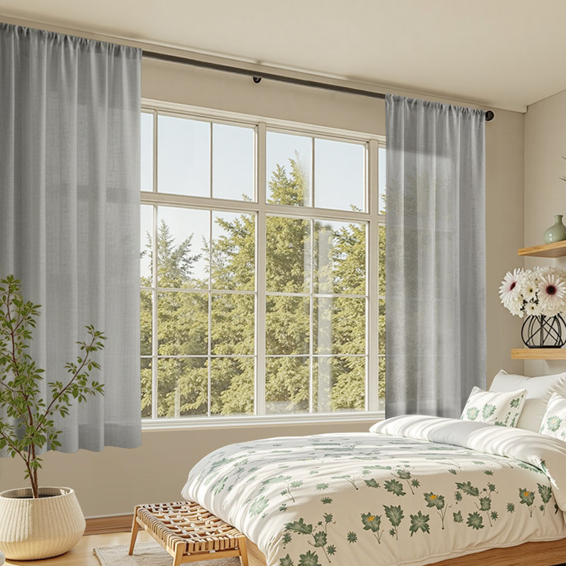 Farmhouse Sheer Curtains for Living Room Rod Pocket Panels Set, Gray, 52" W x 63" L