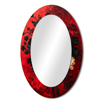 Abstract Dark Gothric Roses Bouquet III - Black Oval Wall Mirror Decor
