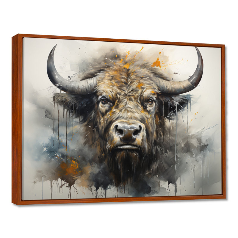 Buffalo Bison Head I - Buffalo, art mural, H 34 po x l 44 po x P 1,5 po, Brown Floater Framed
