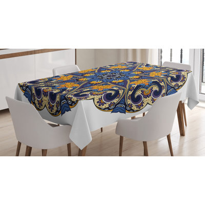 Ambesonne Mandala Tablecloth, Floral Mandala Motif With Vibrant Colors Inner Balance Pattern Style, Rectangular Table Cover For Dining Room Kitchen Decor, 52" X 70", Blue Orange Purple