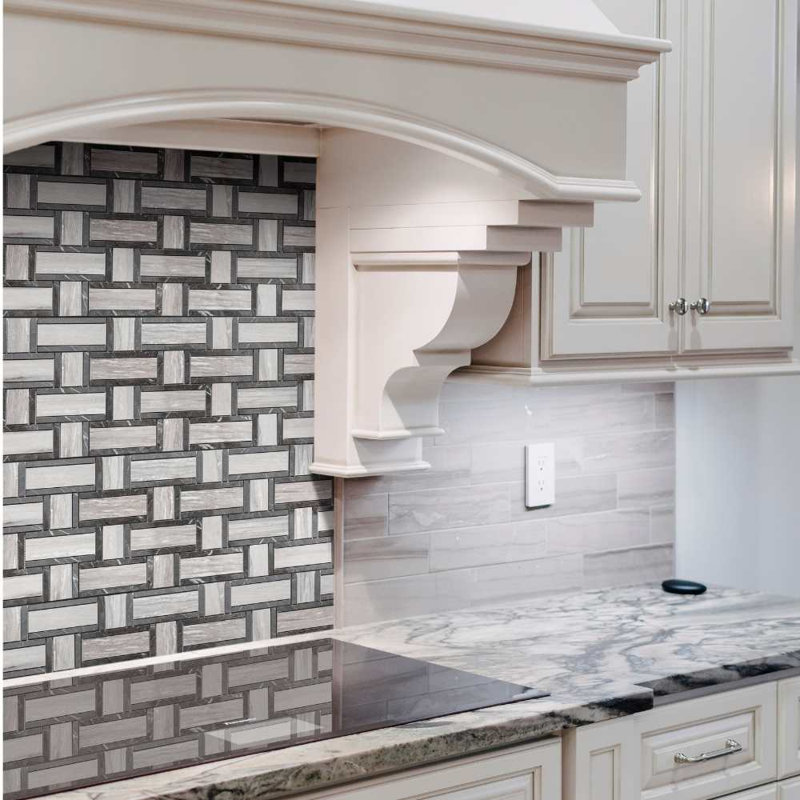 Stately Tre Basketweave 9.5" x 14" Porcelain Marble Look Wall & Floor Tile, Gray