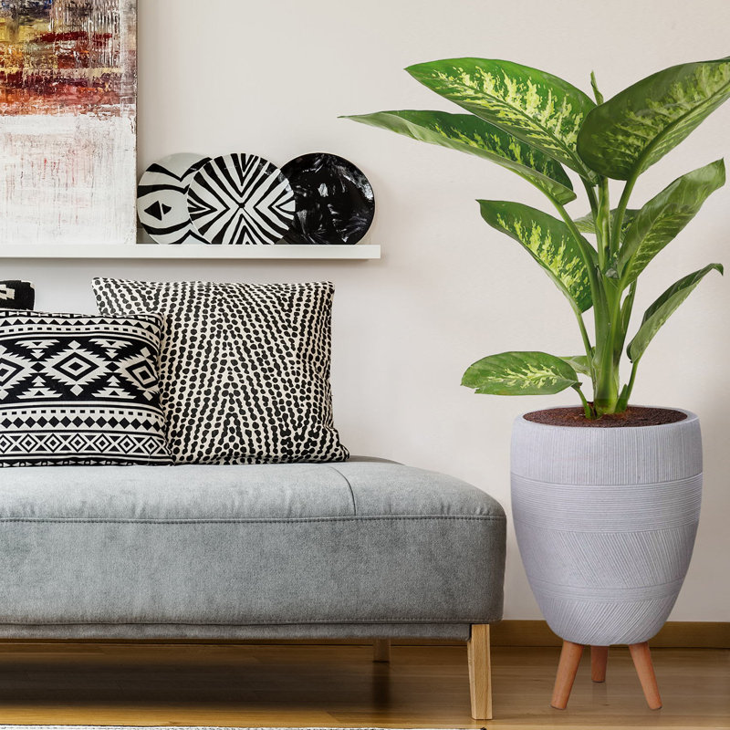 Multi-Directional Striped Egg Planter with Feet, White, 52cm H x 35.5cm W x 35.5cm D