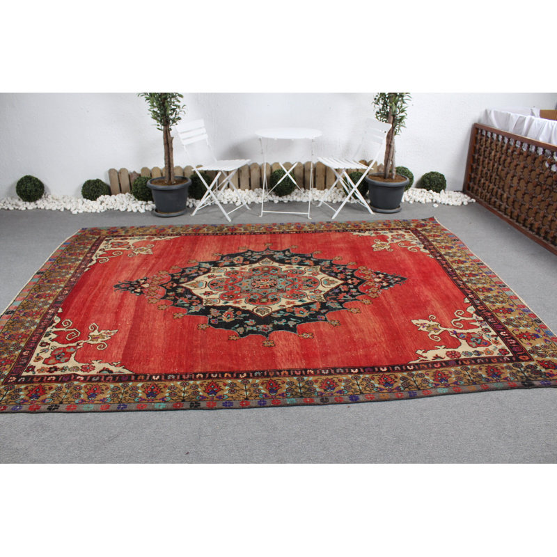 Grand tapis turc vintage en laine Oushak rouge pour un décor moderne de chambre à coucher et de salon