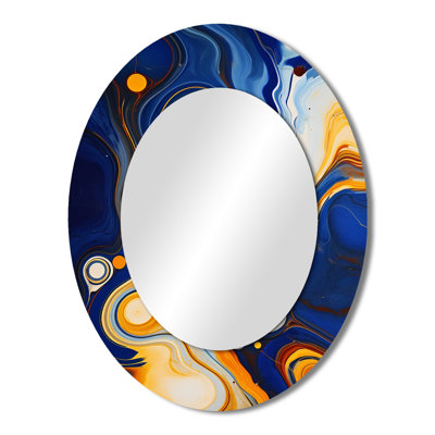 Yellow And Blue Liquid Ink River II - Yellow Modern Oval Wall Mirror