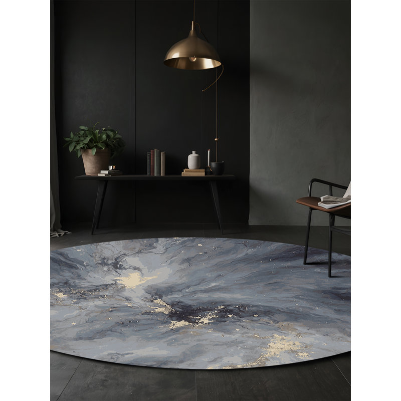 Machine Washable Gray Area Rug, Round 6'
