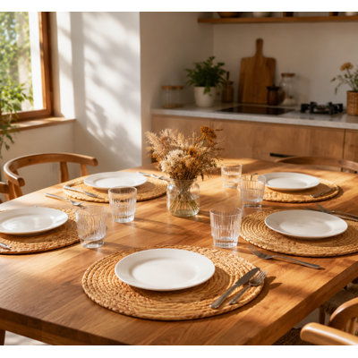 60 Piece Hand-Woven Water Hyacinth Placemats Set, Round Heat Resistant Table Mats for Dining Table, Kitchen, Restaurant & Party Use, 11.81" Diameter