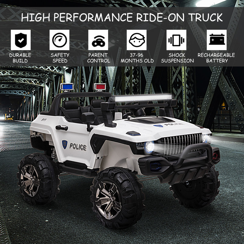 White 12V Police Ride-On Truck with Remote Control