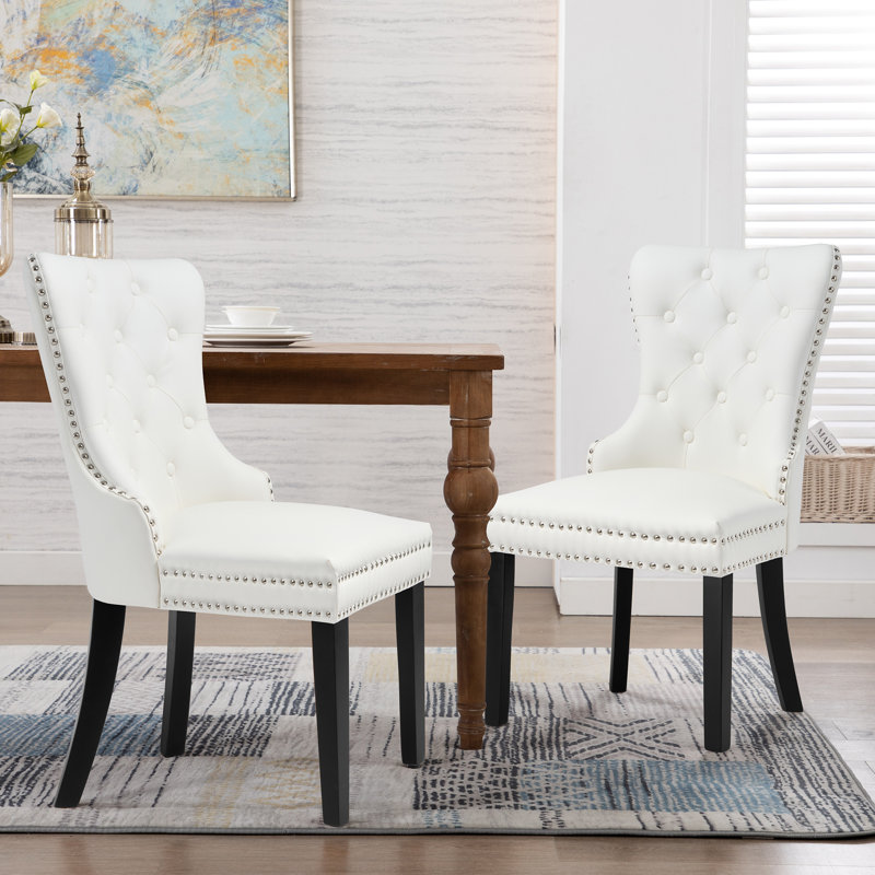 PU Leather Dining Chairs with Pull Ring, White