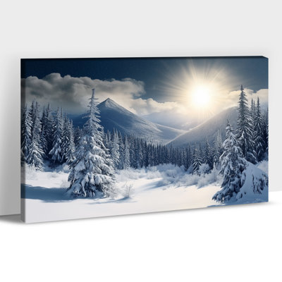 Grand paysage d'hiver sur toile, art mural 28 x 40 pouces, pin enneigé, montagne, impressions sur toile scène de Noël, forêt d'hiver moderne, affiche encadrée prête à être suspendue pour le salon, 20 x 30 pouces