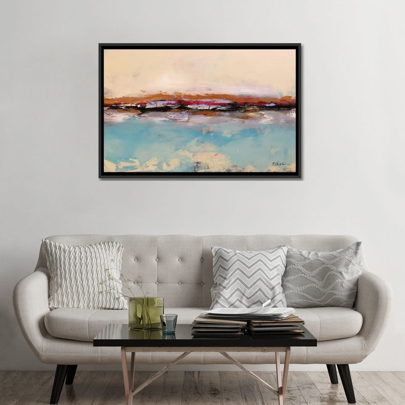 « seascape », reproduction sur toile, H 18 po x l 26 po x P 1,5 po, Toile avec cadre noir, Pas de tapis