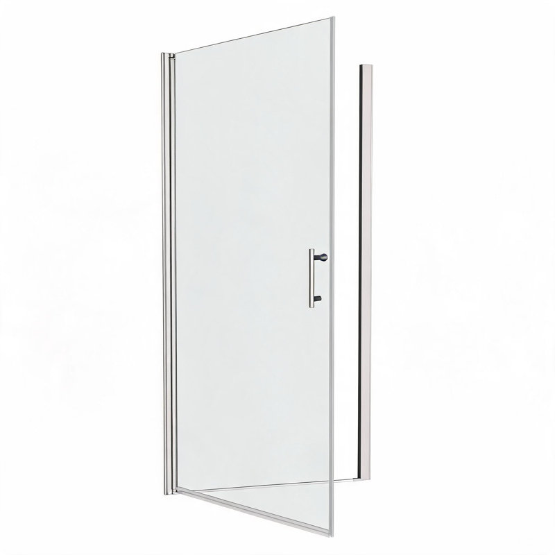 28 inch Polished Chrome Aluminium Universal Pivot Shower Door with 1/4 inch Tempered Glass and 304 Stainless Steel Handle