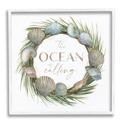 «The Ocean is Calling Quote», couronne de botanique, coquillages par Nan - impression
