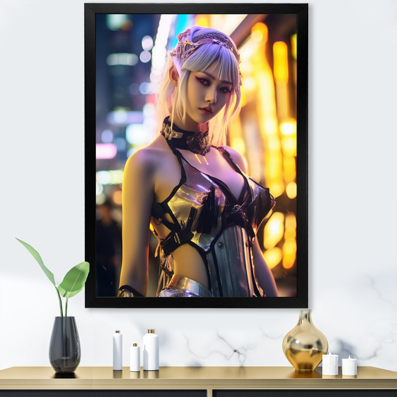 Portrait of Cyberpunk Goddess, reproduction d'art sur toile, H 32 po x l 16 po x P 1 po, Cadre simple noir