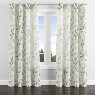 Floral Room Darkening Curtains - Modern Linen Sage Velvet Grommet Curtain - 1 Panel