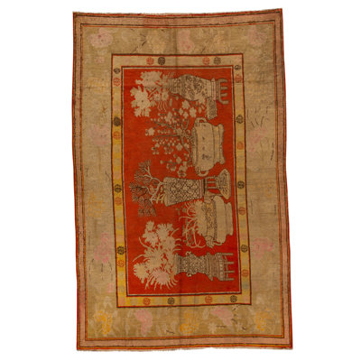 Hand Knotted Cotton Area Rug in Rust And Beige