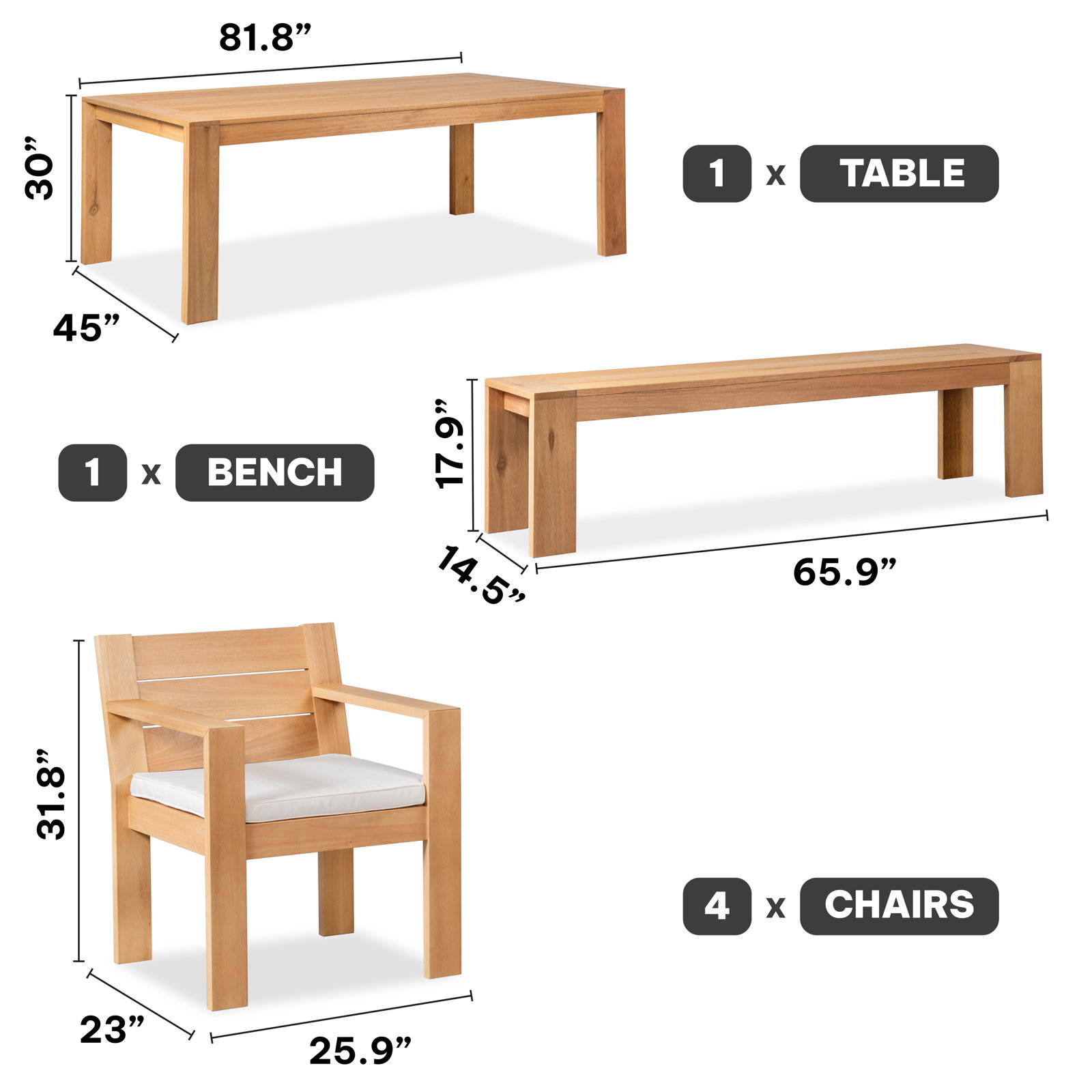 Callen 45" Eucalyptus Patio Dining Set