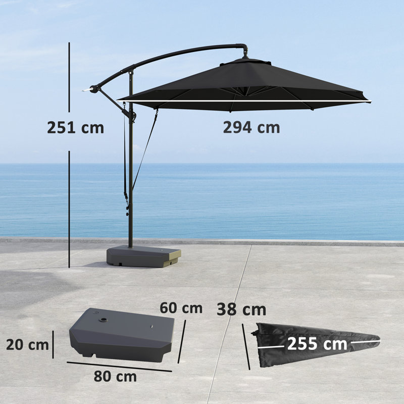 Outsunny 3 m Garden Cantilever Parasol w/ Fillable Base up to 90kg, Grey