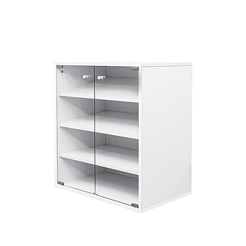 Glass Door Shoe Box Shoe Storage Cabinet With RGB Led Light, White