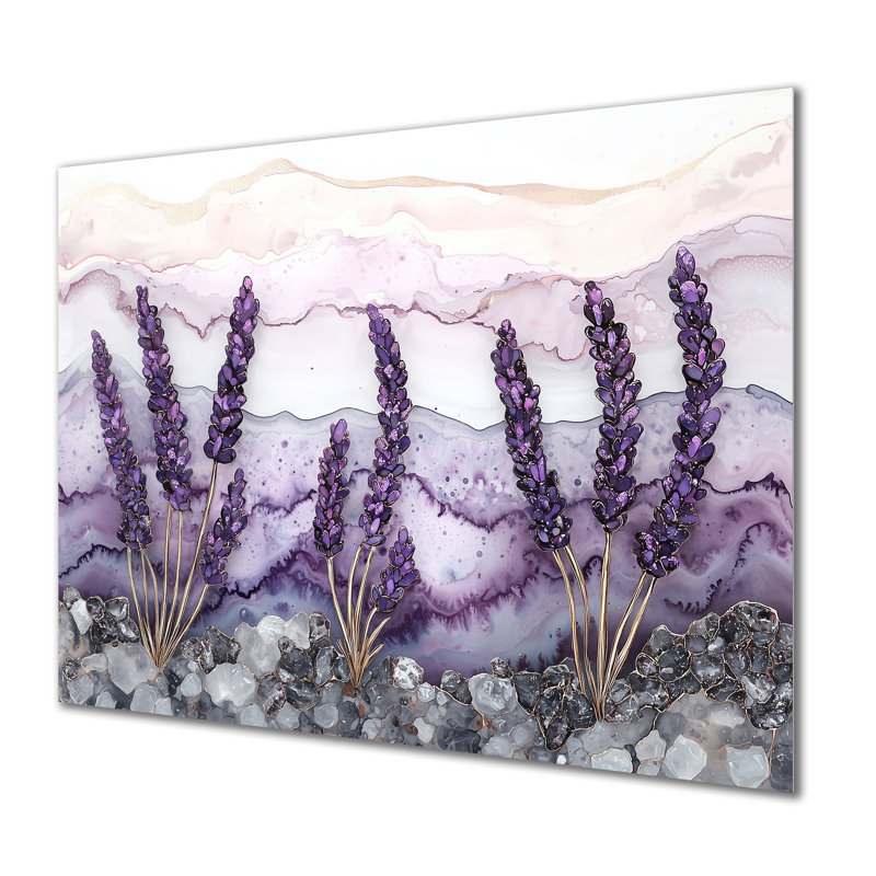 Velvet Lavender Meadows On Agate III - Floral Metal Wall Decor, Lavender Metal Print, 30" H x 40" W x 0.84" D