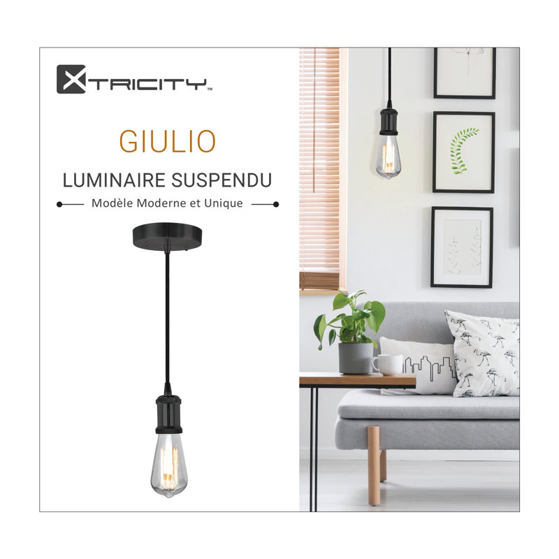 Luminaire suspendu 1 lumière à une ampoule Giulio, Noir