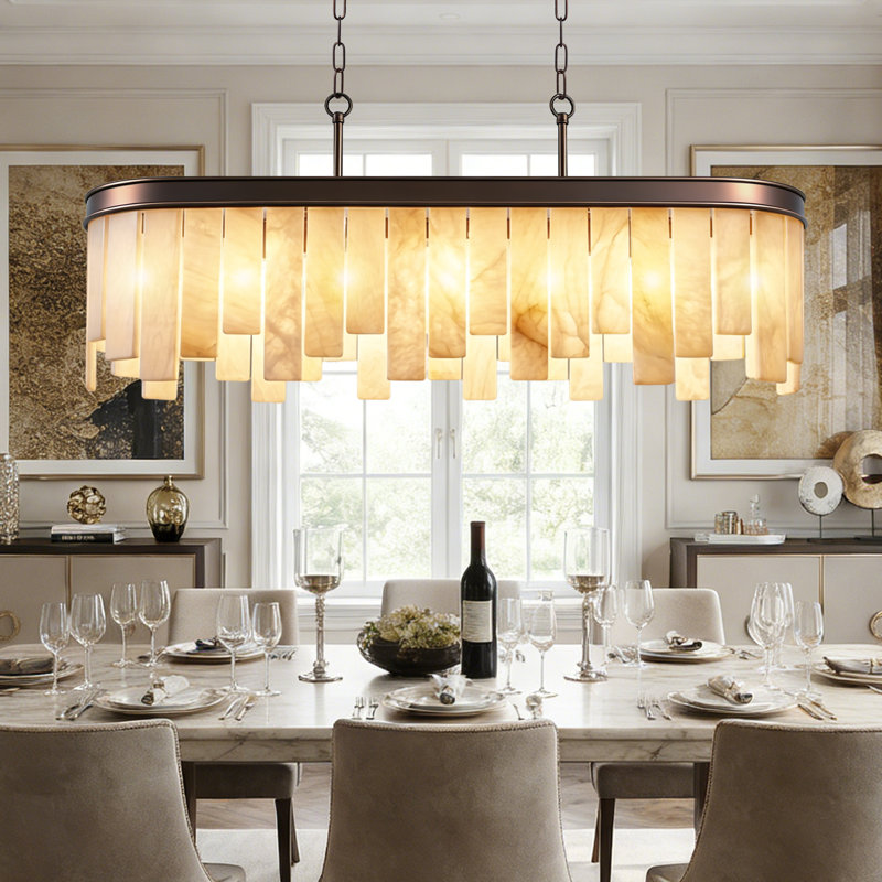 Lustre rectangulaire 7 lumières en albâtre pour îlot de cuisine