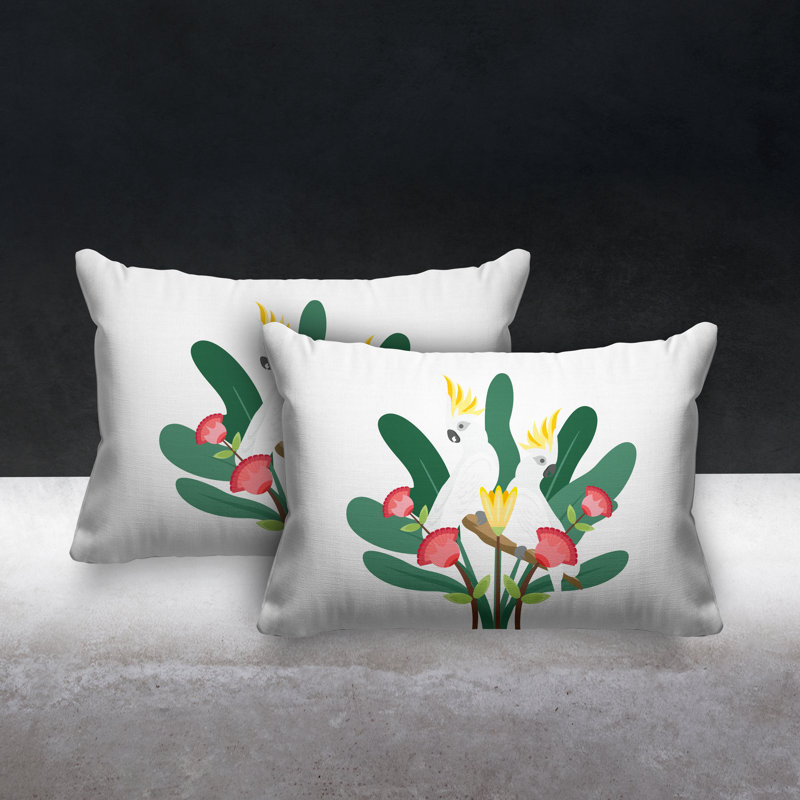 Coussin lombaire intérieur / extérieur Flocked Birds, Blanc
