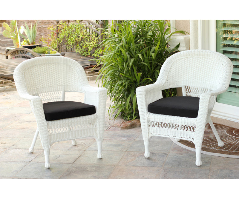 Chaise de patio avec coussins, Noir, Blanc