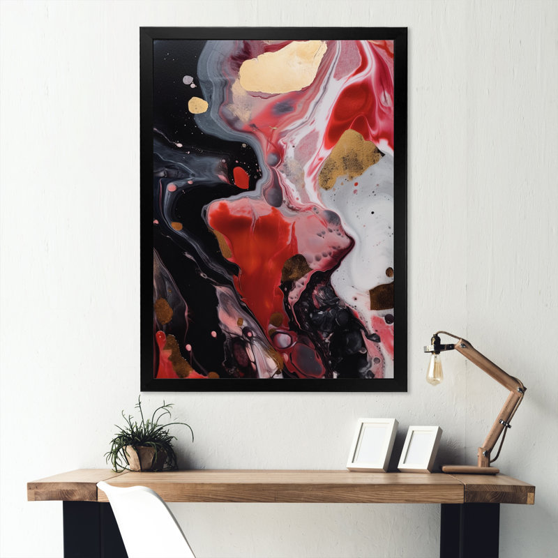 Infusion de marbre rouge et noir - impression sur toile de marbre abstrait, Cadre photo noir, H 20 po x l 12 po x P 1 po