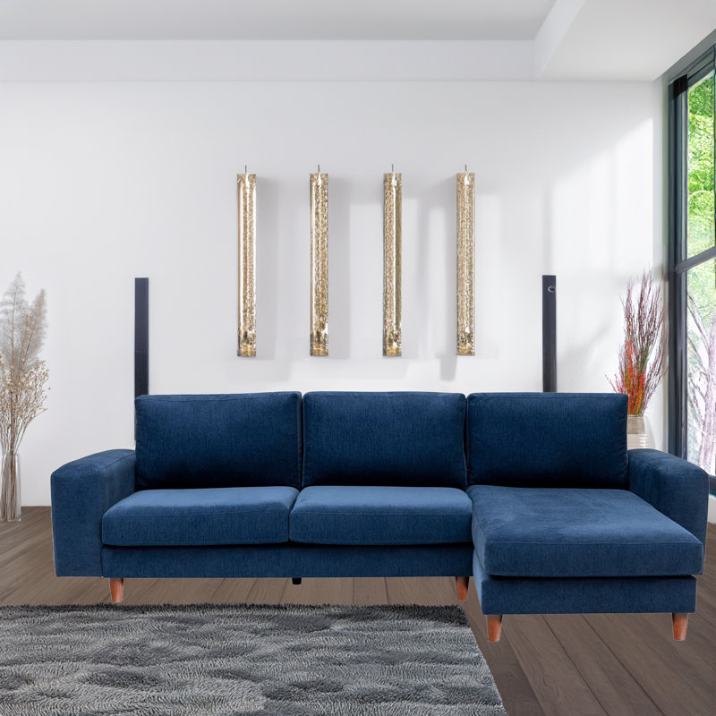 Canapé modulaire et méridienne avec pieds en bois, Accoudoir à droite (vu de face), Bleu marine